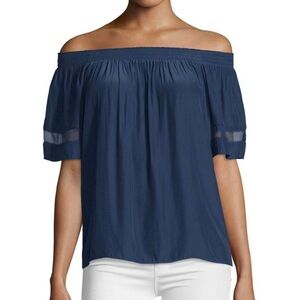 Ramy Brook Jessica Off Shoulder Navy Blue Top NWT